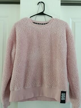 UGG Pink Shearling Pullover with Black Logo Tag